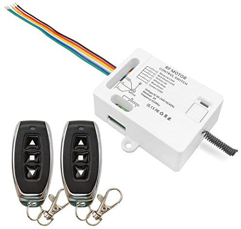 DieseRC Wireless Roller Shutter Remote Control Switch, AC 240V 230V 3A Relay Receiver Controller with 2 Transmitters, Compatible with Manual Switch and Limit Switch, Motor Move Forward and Reverse