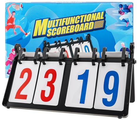 Flip Scoreboard 4-Digit (1-99) - Portable Tabletop Score Keeper with Bold Red & Blue Numbers, Water-Resistant Easy Flipper for Basketball, Cornhole, Volleyball, Ping Pong - Indoor & Outdoor Sports