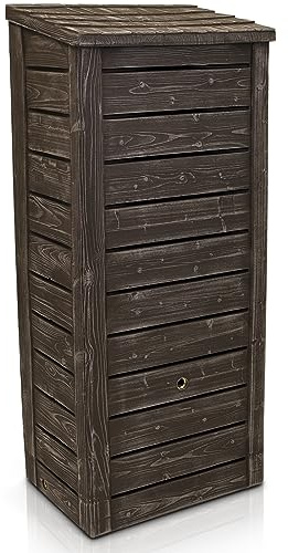 YourCasa Regentonne 230 Liter [Slimline Nordic] Eckig und Schmal in Holzoptik mit Metallgewinde - Regenfass Frostsicher aus Kunststoff - Regenwassertonne - Regenwassertank Garten Holzfass Zisterne