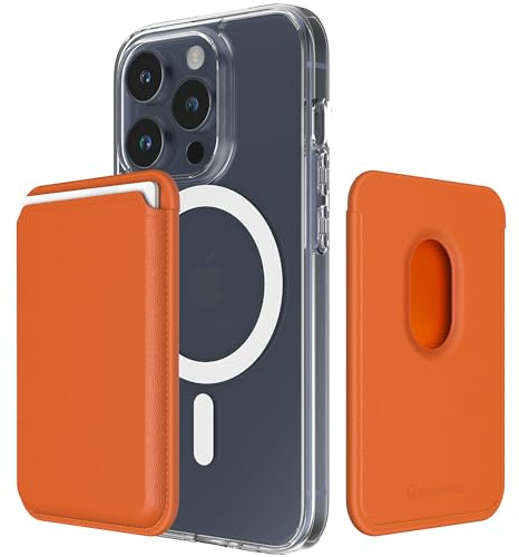 Sinjimoru Magnetic Card Wallet, Premium Vegan Leather Phone Wallet for MagSafe 3-Card Holder Compatible with iPhone 16 Plus Pro Max 15 14 13 12 Series. M-Viica Clementine
