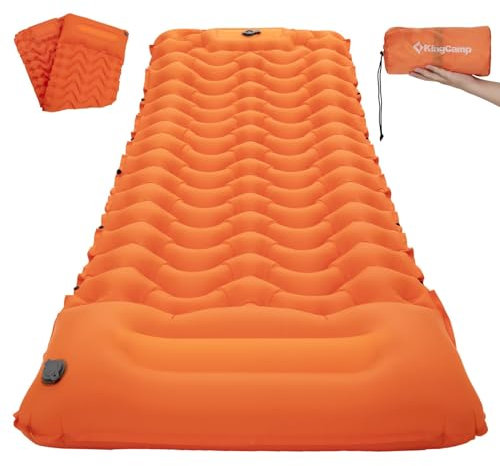 KingCamp Camping Isomatte Selbstaufblasend mit Fußpumpe, Luftmatratze 1 Personen mit integrierten Kopfkissen Outdoor Ultraleichte Camping Matratze kleines Packmass, für Strand, Wandern, Trekking,Zelt