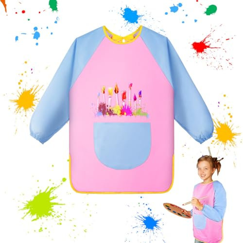 OSDUE Malschürze Mit Taschen, Wasserdicht Kinderkittel für Schule, Kunst, Malerei, Kochen, Laboraktivität - 7-12 Jahre Junge/Mädchen
