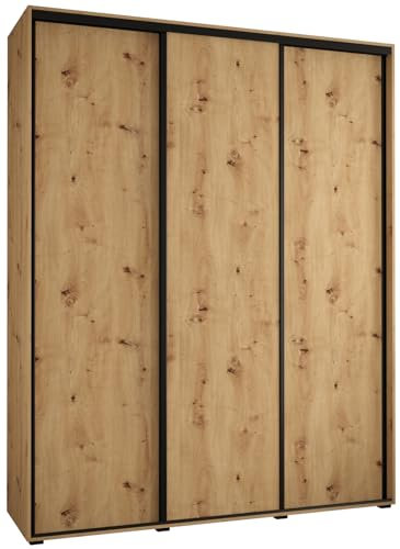 MEBLE KRYSPOL Davos 1 200 Schlafzimmerschrank mit DREI Schiebetüren - Moderner Kleiderschrank mit Kleiderstange und Regalen - 235,2x200x45 cm - Artisan Artisan Schwarz