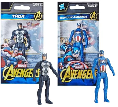 Marvel Avengers Articulated Action Figures - 3.75 9.5cm Thor & Captain America Twin Pack