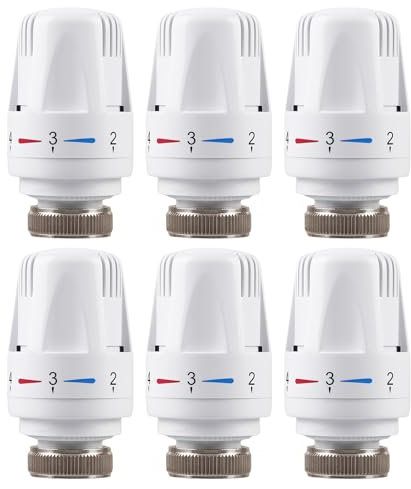 Testa termostatica per radiatore, 6 pezzi, termostato per riscaldamento con posizione zero, valvola termostatica, radiatore per filettatura M 30 x 1,5, termostato per termosifone, per bagno, cucina