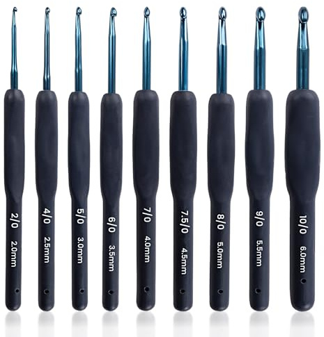 NICKLIN Aiguilles à Crochet Set 2 à 6mm,9 Pièces Trousse Crochet Ergonomique avec Poignée en Plastique Ldéal pour Les Mains Arthritiques,Bricoleurs et les Débutants- Noir