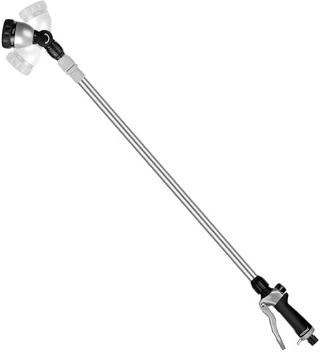 RESTMO Lanza de Riego Telescópica 92-152 cm de Metal, Largo Pistola de Riego para Jardín con Cabeza Giratoria 180°, 7 Modos de Pulverización Ajustable, para Macetas Colgantes y Arbustos, Negro