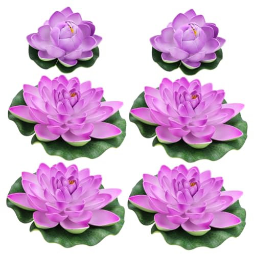 DRESSOOS 6pièces Plantes De Bassin Artificielles Simulées Lotus Décoration De Jardin Fleurs Et Fleurs Moyennes Violet