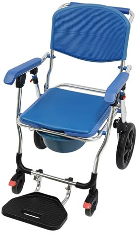 Silla de ducha con ruedas, silla de inodoro plegable, silla impermeable, cómoda, capacidad de carga 125 kg, para pacientes, personas mayores, discapacitados, embarazadas, silla de ruedas con asiento