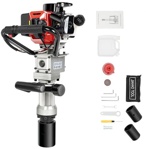 Petrol Post Driver,2-Stroke 32.6cc Fence Post Pile Driver,Double Handle Design, Hand-Pull Start,Handheld Pile Driver Jack Hammer Picket Fencing Ramming for Farm Garden