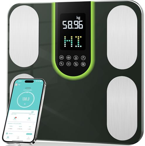Scales for Body Weight & Fat, Smart Body Fat Scales with 4-Electrode, Digital Weighing Scales with App (20 Metrics) to Measures BMI, Muscle Mass, Visceral Fat, Hydration Level - Bathroom Scales 180kg