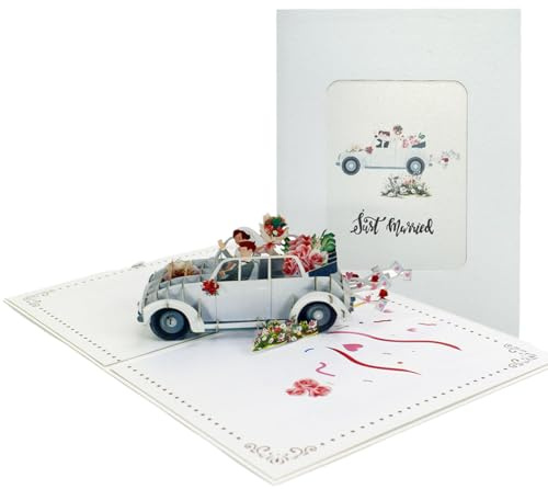 Auriselle Tarjeta para boda Tarjeta de boda Regalo 3D Wedding Car Divertida pop-up plegable San Valentín, bodas perfectas para ocasiones románticas y momentos especiales