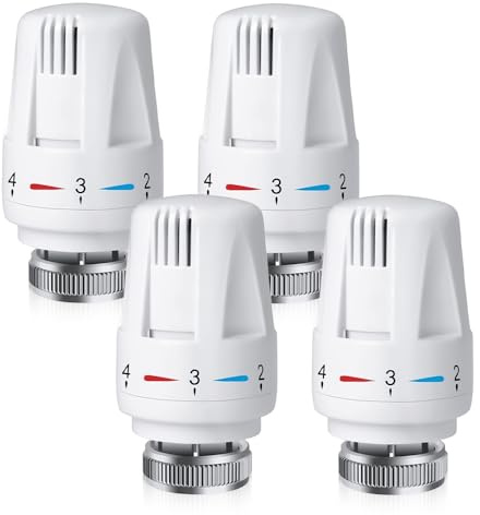 Aoreun 4 Pezzi Valvole Termostatiche, M30 x 1.5 Testa Termostatica per Termosifoni, Testa di Controllo Della Temperatura del Sistema di Riscaldamento con Posizione Zero Uso Domestico e Uffici