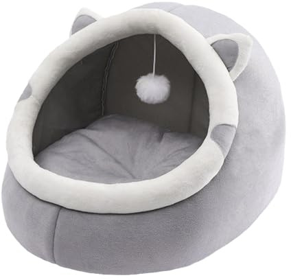 Cuccia Per Gatti | Letto Grotta Per Gatti | Cuccia Semichiusa Per Gattis | Morbida Grotta Per Gatts Con Giocattolo Sospeso E Batuffolo Di Cotone, Rimovibile E Lavabile
