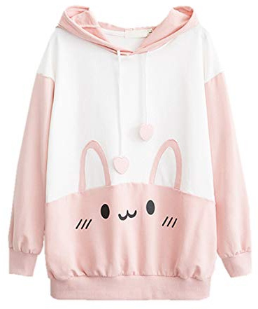 Kanin huvtröja kawaii-tryck lös vardaglig pullover luvtröja toppar