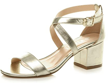 AJVANI low medium block heel crossed straps casual evening party strappy sandals size 6 39