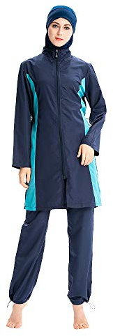 ziyimaoyi, costume da bagno musulmano da donna, burkini da spiaggia a copertura completa, blu navy, 4XL