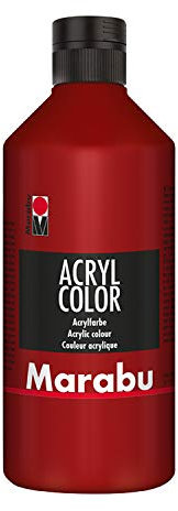 Marabu 12010075038 - Acryl Color rubinrot 500 ml, cremige Acrylfarbe auf Wasserbasis, schnell trocknend, lichtecht, wasserfest, zum Auftragen mit Pinsel und Schwamm auf Leinwand, Papier und Holz