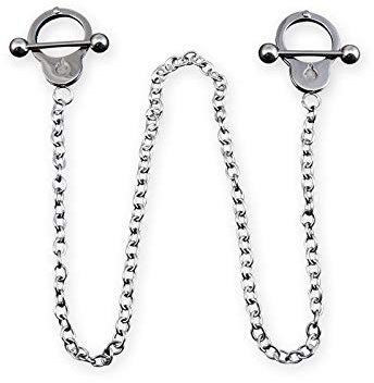 Fly Style - Handschellen Nippelpiercing aus 316L Edelstahl - BDSM Schmuck - Brustwarzenpiercing mit Kette, Innendurchmesser:16mm