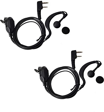 Uayesok - Lot de 2 oreillettes de sécurité pour talkie-walkie en forme de G avec microphone push-to-talk pour Kenwood Baofeng UV-5R UV-82 Midland Wouxun 2 voies