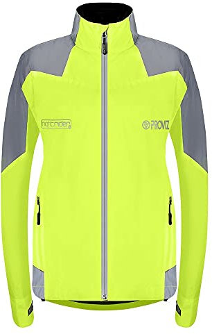 Proviz Women's Nightrider Reflective Waterproof Cycling Jacket Hi Visibility Breathable Cycling Coat, Yellow, UK18 / US14
