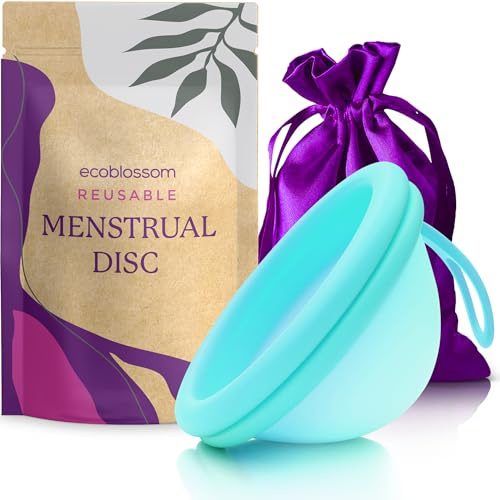 Ecoblossom Reusable Menstrual Disc - Menstrual Cup - Soft Period Disc for Women Designed with Flexible, Medical-Grade Silicone Period Cup (Small, Cyan)