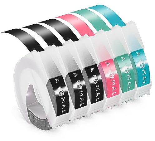 Prägegerät Etiketten kompatible mit Dymo Prägeband 9mm für Dymo Prägeband Helle Farbe 3D-Etikettenband 9 mm x 3 m Kunststoff-Prägeetiketten für Omega Junior Prägegerät, 6 Rollen