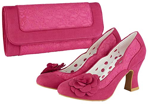 Ruby Shoo Women's Fuchsia Pink Chrissie Mid Heel Court Shoes with Corsage & Matching Tirana Bag UK 4