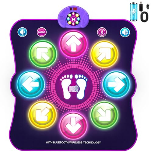 LEAPRCSTORE Light Up Dance Mat for Girls, Rechargeable Dance Pad Toys Gifts for 3 4 5 6 7 8 9 10+ Year Old Kids, Music Dance Play Mat with 6 Game Modes, Christmas Birthday Gifts