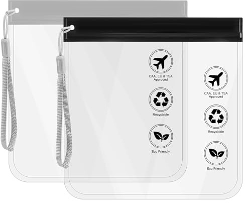 Airport Security Liquids Bags 20x20cm, Clear Travel Toiletry Bags TSA Approved Leakproof Wash Bags Travel Accessories Holiday Essentials for Women/Men