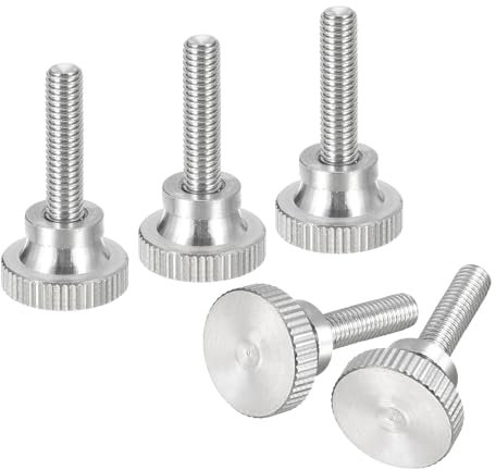 sourcing map M5x20mm Knurled Thumb Screws, 5pcs 304 Stainless Steel Flat Knurled Head Thumb Screws Bolts with Shoulder Grip Knobs Fasteners