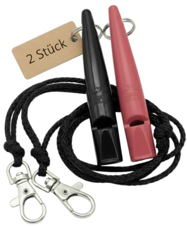 ACME Silbato para perros n.º 211,5 con banda de silbato, en paquete doble, 2 silbatos con 2 cintas, ideal para la devolución de llamada, ruidoso y de gran alcance (negro + rosa caliente)