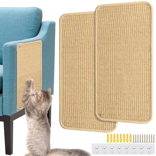 Farnirvana 2 Stück Kratzmatte Katze, 50 x 25 cm Kratzbretter Katze, Kratzteppich Sisal Mit Haken, Katzenkratzmatte Kratzbrett Wand, Katze Katzenkratzmatte für Sofa Möbel Tür Kratzschutz