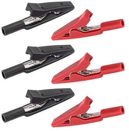 Diompirux 6 PCS Pinzas de cocodrilo aisladas, con Aislamiento Pvc Fundas Cubiertas, pinza prueba eléctrica niquelada con funda protectora aislante roja y negra, para Pruebas Eléctricas de Laboratorio