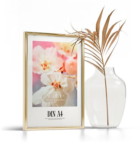 Whole® 1 cornice portafoto di alta qualità, DIN A4, 21 x 30 cm, cornice in metallo dorato, 1 confezione | cornice per poster 21 x 29,7 cm piccolo collage | cornice in metallo alluminio | Picture Frame