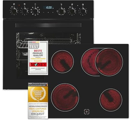 Exquisit Kit de cuisinière encastrable EHE285-HBZ-020 - Noir - Volume intérieur de cuisson 75 l - 9 programmes de four - Plaque de cuisson avec cadre - Classe énergétique A
