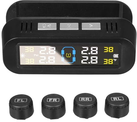 Solar Power Car Tire Pressure Monitoring System with Real-time Display, Auto On/Off, Voice Alarm, 0-5 BAR - PSI/BAR, ℃/℉ for Car SUV Off-Road Vehicle