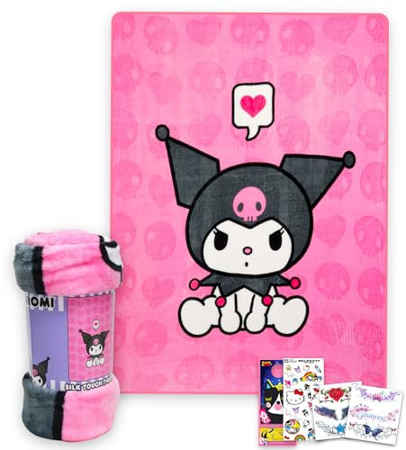 Kuromi Throw Blanket Bundle - Sanrio Kids and Teens Throw, Stickers, and More for Girls, Kids | Kuromi Blanket Size 46 x 60