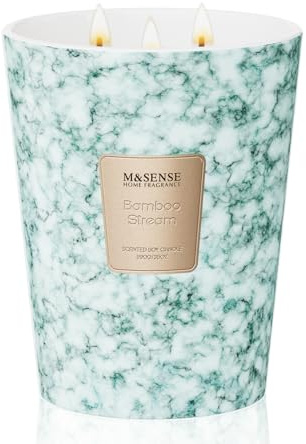 M&SENSE Bougie parfumée 990g|Bamboo Stream|150h de combustion & 3 mèches|Bougie Decorative naturelles en cire de soja|Aromathérapie relaxante|Cadeau pour femme & homme,Modern Marble Jar