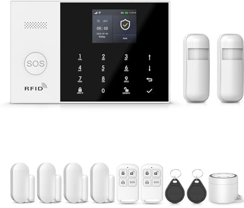 PGST Allarme Casa Senza Fili DIY 12 Pezzi - 4G/WiFi/GSM Sistema Allarme Casa, 4 Sensori Porta/Finestra + 2 Rilevatori Movimento, Allarme 120dB, App Tuya/Smart Life/Alexa/Google, Garanzia 1 Anno