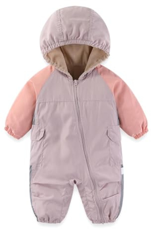 JiAmy Baby Toddler Lightweight Snowsuit for Fall & Mild Winter | Windproof Water-Repellent Fleece-Lined All-in-One Outdoor Suit for Pink 9-12 Months