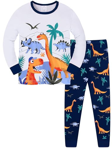 TCWWBB Boys Pyjamas Toddler Dinosaur Moster Truck Pjs Set Kids Sleepwear Cotton Long Sleeve Nightwear 2 Piece Outfit Clothes Set Age 2-8 Years Old