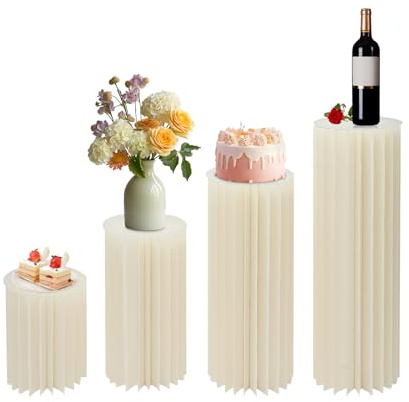 4 st bröllopskartong blompelare med PVC-plattor, vikbara vita cylinderformade dekorativa pelare, blomstativ för bordsdekoration, bröllop, förlovning, födelsedag