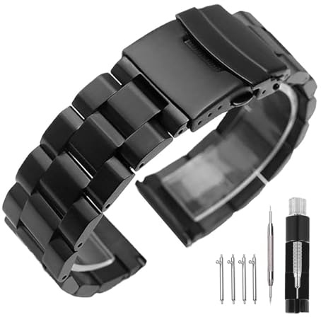 Kai Tian Solid Double Locks, cinturino in acciaio inox, finitura spazzolata, ricambio per orologio da uomo, donna, 18 mm, 20 mm, 22 mm, 24 mm, nero e argento, 21mm, Acciaio inossidabile, Senza