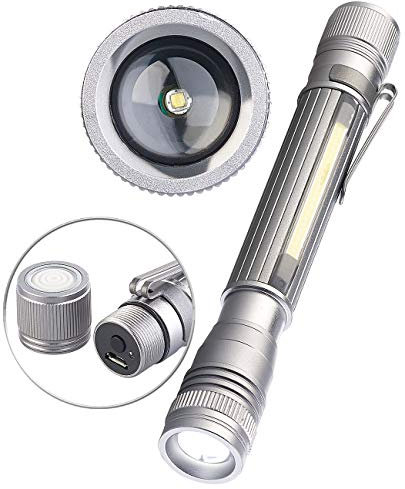 KryoLights Penlight: 2in1-Profi Akku-Pen-Light & Arbeitsleuchte mit COB-LEDs, USB, 110 lm (Taschenlampe klein, Taschenlampe Akku, Wasserdichte Taschen)