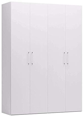 Dmora - Guardaroba Arahal, Armadio moderno ad ante battenti, Mobile lineare da camera con tubo appendiabiti e ripiani, color Biano frassinato, Cm 181x58h247, 4 Ante