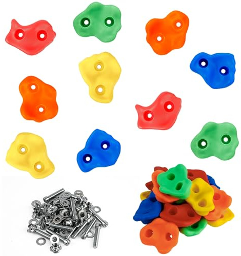 C CRYSTAL LEMON Rock Climbing Holds for Kids, Colorful Textured Rock Wall Climbing Rocks for Playground Indoor Outdoor Playset, Installation Hardware Included, 10 Count