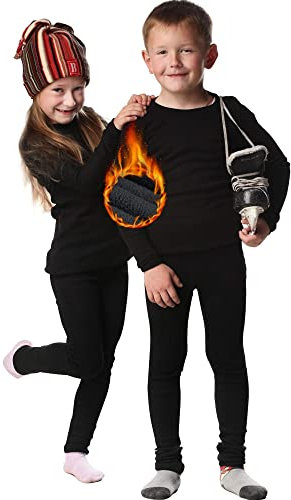 HOPLYNN - Thermal Athletic Set für Children Funktioneller Sportanzug Ski Thermal Set Jungen Atmungsaktive Thermal Athletic Football Ski mit Fleece Schwarz XL