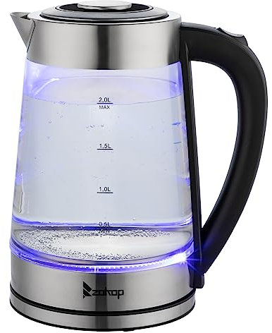 Bonnlo 2L Multi-Use Electric Glass Kettle, 2000W Electric Kettle Rapid Boiler Hot Water Kettle w/Automatic Shut Off, Boil Dry Protection & LED Lighting for Tea, Coffee, Soup and More