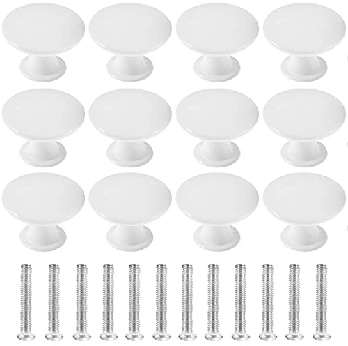 Kyrio Lot de 12 boutons de tiroir vintage en laiton antique de 30 mm de diamètre pour armoire, tiroir, cuisine (blanc)